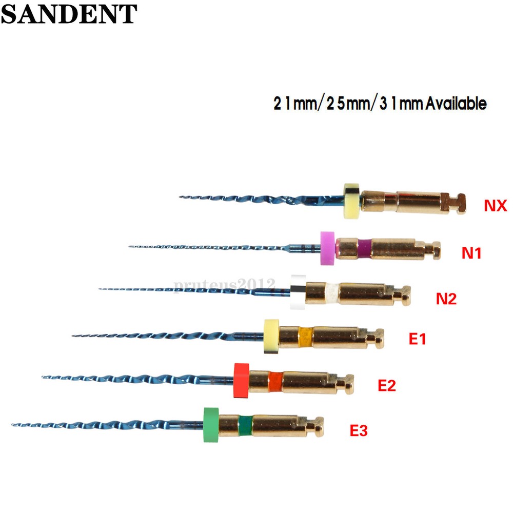 6PCS Dental Rotary Files Endo NITI Tip Assorted SANDENT 21/25/31mm sandent