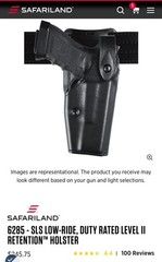 Safariland 6305-283 Duty Rated Level II Holster Black Leather Synthetic Glock 19