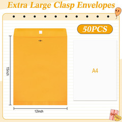 50 Pcs 12 X 15 Inch Extra Large Mailing Clasp Envelopes Jumbo Kraft Catalog Mani