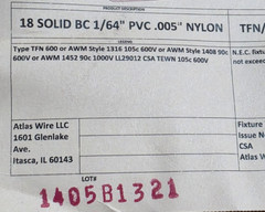 Atlas Wire #18awg Solid Copper TFN Fixture Wire Cable 105C/600V White /100ft