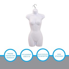 Clothing Form Hanging Female Display Torso Fits 5 to 10 Mannequin White Hollow