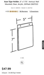 Azar 162722 U-Frame Clear Acrylic Wall Mounted Vertical Sign Holder 5 x 7 in