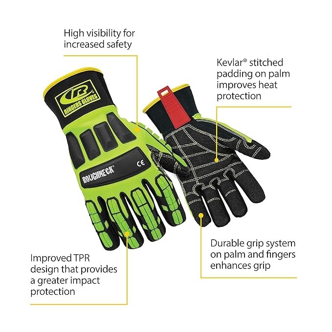 NEW X-Large Ringers Gloves 297-11 Roughneck Hi-Vis Cut Resistant Impact Gloves