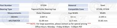 [Qty.2] 07204 Tapered Roller Bearing Outer Cup 2.047″ (Outer) x 0.50″ (Width)