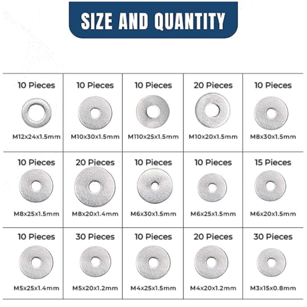 High Compatibility Flat Washers Set – 304 Stainless Steel