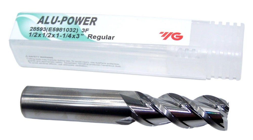 28593 YG1 1/2″ Carbide 3 Flute End Mill ALU-POWER SQ for Aluminum .500″ Diameter