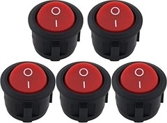 5 Pack Round Rocker Power Switch SPST 6A 250V AC 2 Pin ON Off Red Button Power