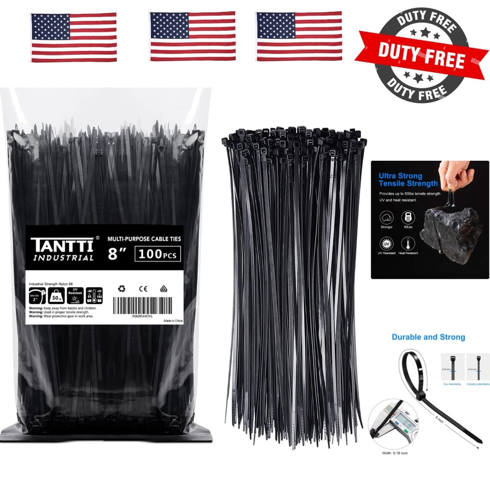Zip Ties 8 inch Black Zip Ties with 50 Pounds Tensile Strength,Cable Ties,100…