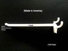 (100 PACK) 4 Inch White Plastic Peg Hooks For 1/8″ to 1/4″ Pegboard USA Made