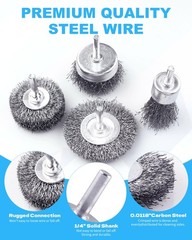 Rocaris 42 Pack Carbon Steel Wire Wheel Brush Set with 0.25 inches, Grey