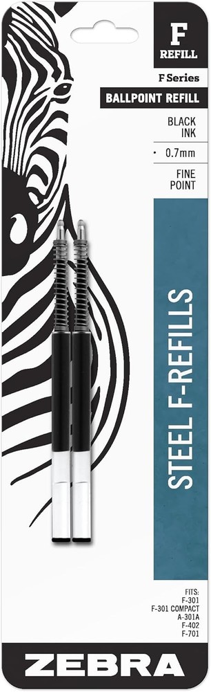 Steel, F-Refill Ballpoint Ink Refills, 0.7mm Fine Point, Black Ink, Fits Zebra