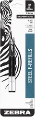 Steel, F-Refill Ballpoint Ink Refills, 0.7mm Fine Point, Black Ink, Fits Zebra