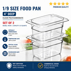 2 Pack 1/9 Size 4″ Deep Food Pan, Clear Polycarbonate Pan – Free Shipping