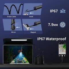 16.4FT Endoscope Camera with Light, 1920P HD, IP67 Waterproof, Single Lens