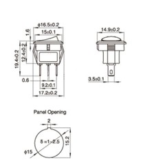 2x Pack 16mm Round Rocker Power Switch Boat 2 Pins 6A 125V AC 3A 250V On Off IO