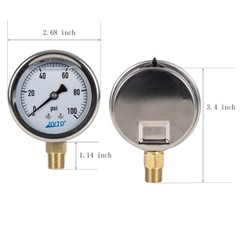 Liquid Pressure Gauge,2-1/2″ dial,0-100 psi ( single scale) ,1/4 NPT lower mount