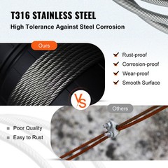 VEVOR T316 1×19 Stainless Steel Cable 500FT 1/8″ Cable Rail Steel Wire Rope