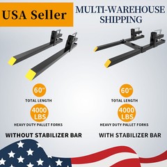60″ Clamp on Pallet Forks 4000lb Loader Bucket Skid Steer Tractor Stabilizer Bar