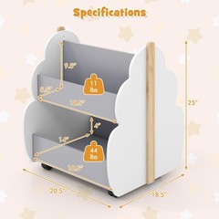 Costzon Kids Bookshelf Universal Wheels 2-Tier Toddler Bookshelf Wooden Book