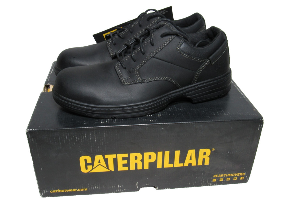 Caterpillar Oversee Oxford Steel Toe Work Shoe Black Leather SRX Mens Size 8.5 W
