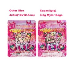 Smell Proof 3.5g Cartoon Print Mylar Bags 100pcs Zip Seal Stand Up Gummies Bags