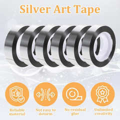 Metallic Mirror Tape Set, 6 Rolls Self-Adhesive Decorative Silver Tape