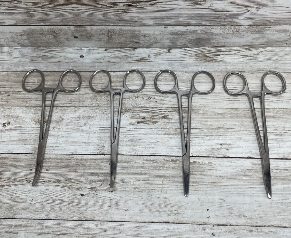 4pc Fishing Set 5″ 2- Straight + 2- Curved Hemostat Forceps Locking Clamps