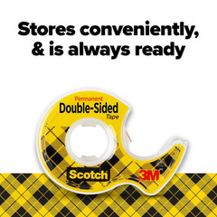 Scotch Double-Sided Tape, 1/2 in X 250 in (12.7 Mm X 6.35 M), 3 Pack