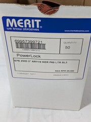 Merit Quick-Change Disc: Type R, 3″ Dia, 60 Grit, AO, Coated Qty 50 69957399721