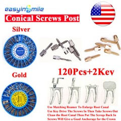 Dental Endodontic Conical Screw Posts Kits Refill Gold/Silver Plated+2Key 120Pcs