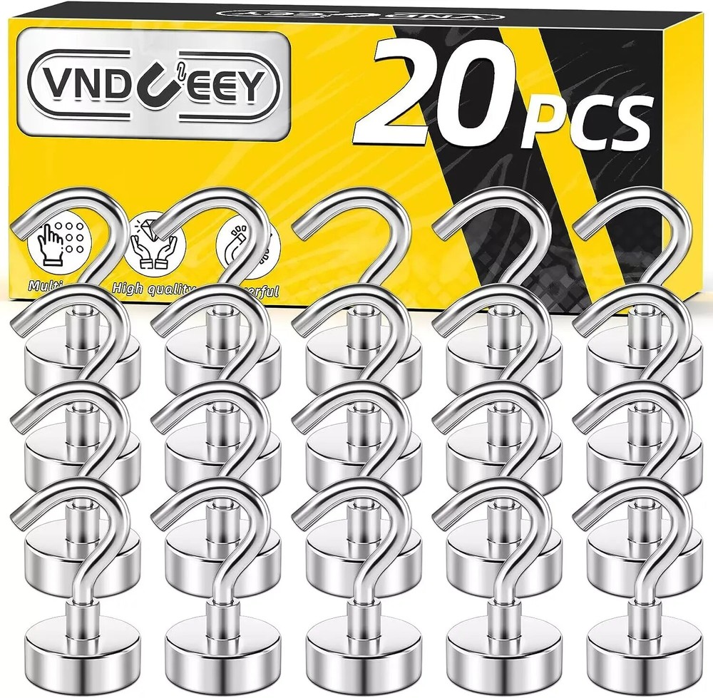 20 pcs Magnetic Hooks 25lbs+ Neodymium Rare Earth With 3 Layers Ni Super Strong