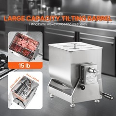 15LB Tilt Manual Meat Mixer Hand Meat Sausage Mixing Machine Stainless Steel