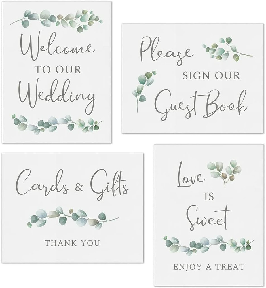 Eucalyptus Designed Wedding Signs (Double Sided) (4 or 8 Pack)