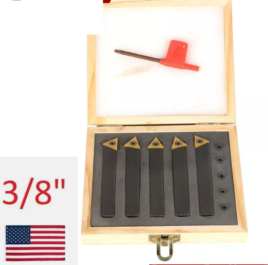 5 pc 3/8″ Lathe Indexable Carbide Insert + Turning Tooling Bit Holder Set