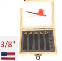 5 pc 3/8″ Lathe Indexable Carbide Insert + Turning Tooling Bit Holder Set