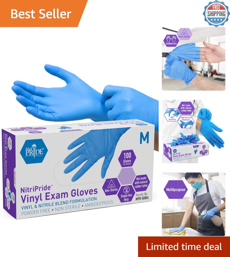 Nitrile/Vinyl Disposable Exam Gloves – Powder-Free, Latex-Free, Box of 100
