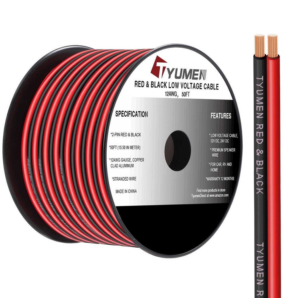 12 Gauge Red Black Wire 50FT, 12/2 AWG Electrical Wire 12V/24V DC Cable, 12AW…