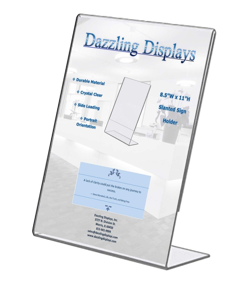 Dazzling Displays Clear Acrylic Slanted Sign Holder 8.5 x 11 – clear