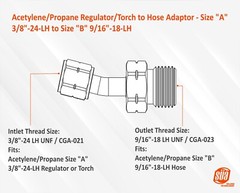 SÜA – Oxyfuel Size “A” Regulator/Torch to Size “B” Hose Adaptor