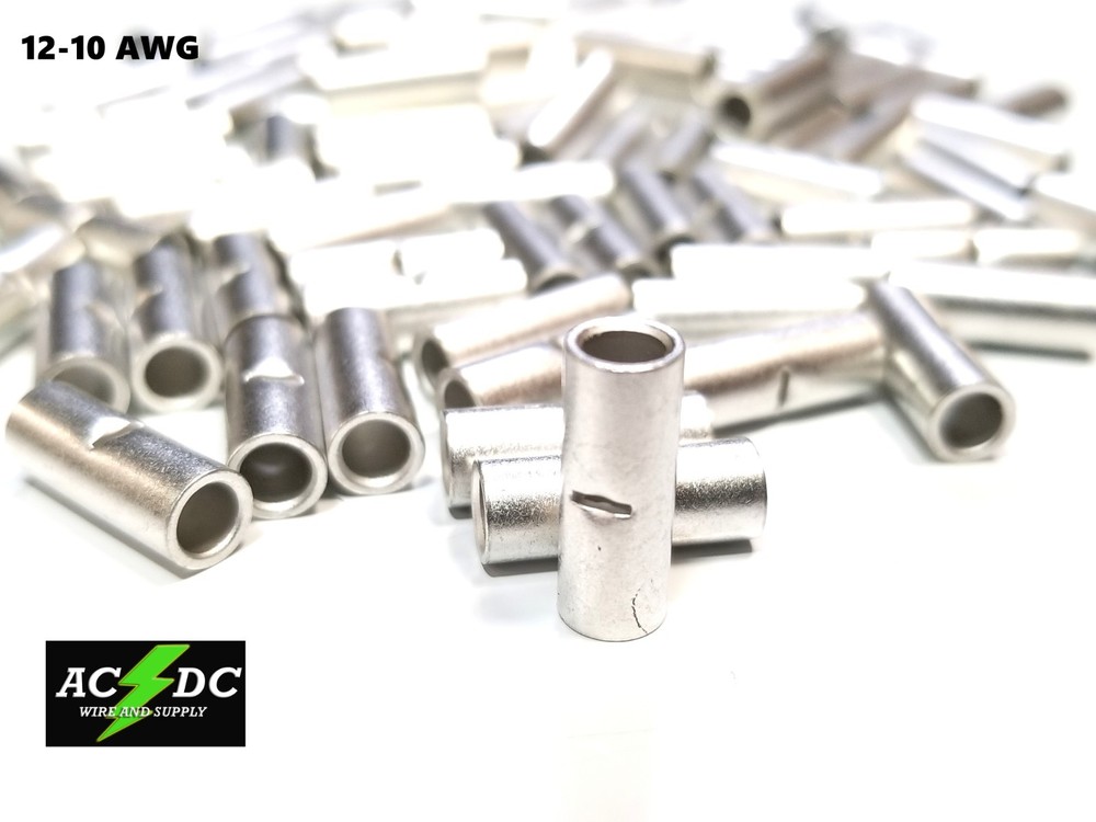 12-10 GAUGE 50 PK UNINSULATED NON INSULATED TINNED BUTT CONNECTOR TERMINAL WIRE