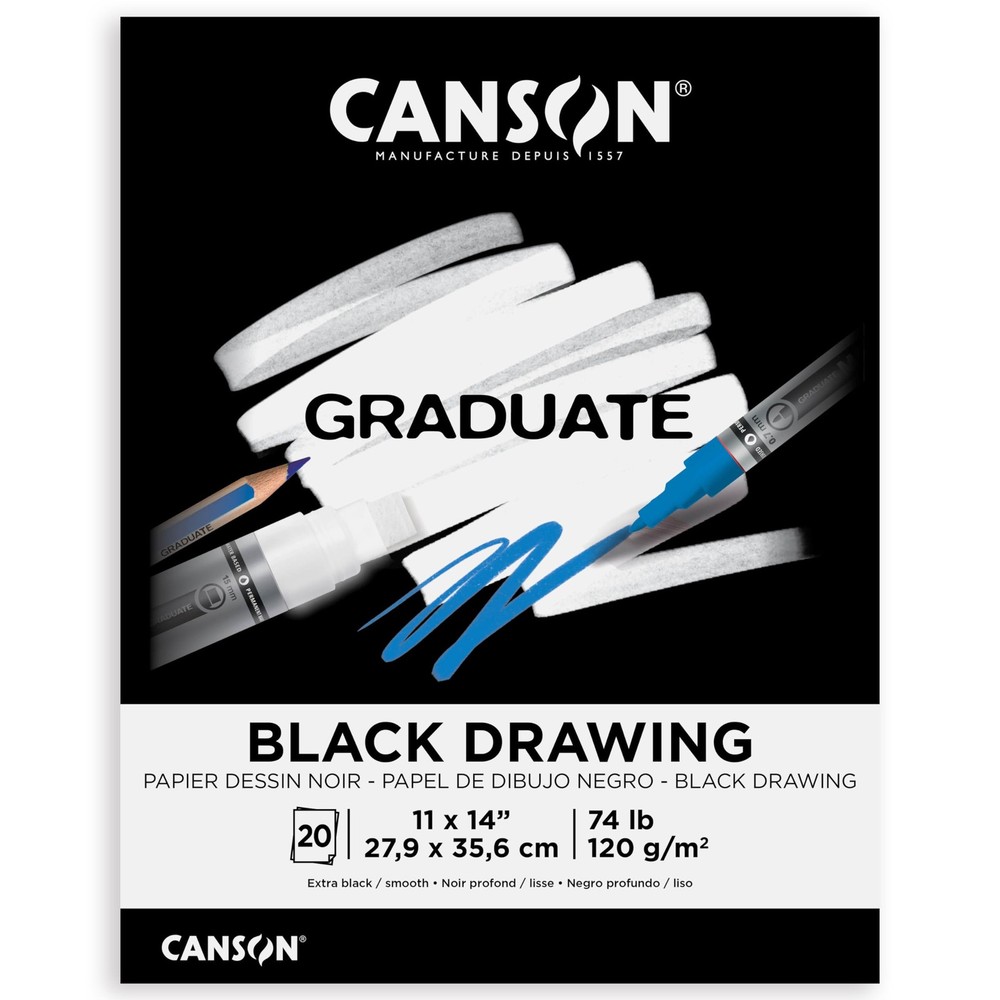 Canson Graduate Black Drawing Pad, Foldover, 11×14 inch, 20 Sheets | Artist Pape