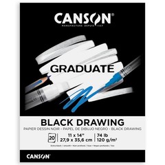 Canson Graduate Black Drawing Pad, Foldover, 11×14 inch, 20 Sheets | Artist Pape