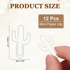 12Pcs Paper Clip, Cactus Shape Paper Clip Small Cute Bookmarks, White