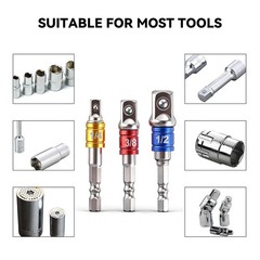 3 Pcs Hex Shank to Square Socket Adapter Set Heavy Duty Impact Drill Bits