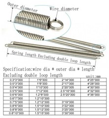 Stainless steel Extension spring with loop Wire dia 1.2-4mm OD 8-36mm Length 300