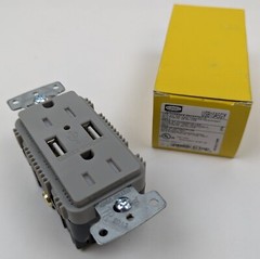 6 Hubbell USB15A5GY USB Charger Duplex Receptacle Tamper Resistant Gray 15A 125V