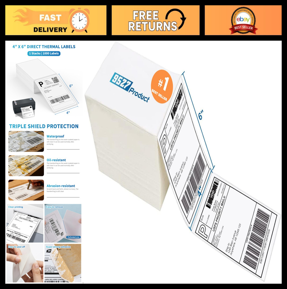 4×6 Direct Thermal Shipping Labels – 1000 Perforated Fanfold White Labels