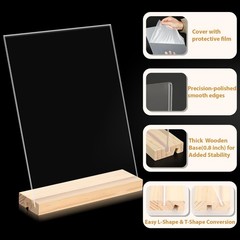 2pack 8.5×11 Acrylic Sign Holder with Wood Base for Picture Frames,L/T Shape …