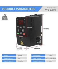 VFD 2.2KW 3HP 200-240V Inverter 1 Phase Input 3 Phase 0-400HZ Output 9A Variable