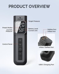 Electric Ball Pump 2000mAh with Digital Pressure Gauge, Fast Inflate/Deflate for